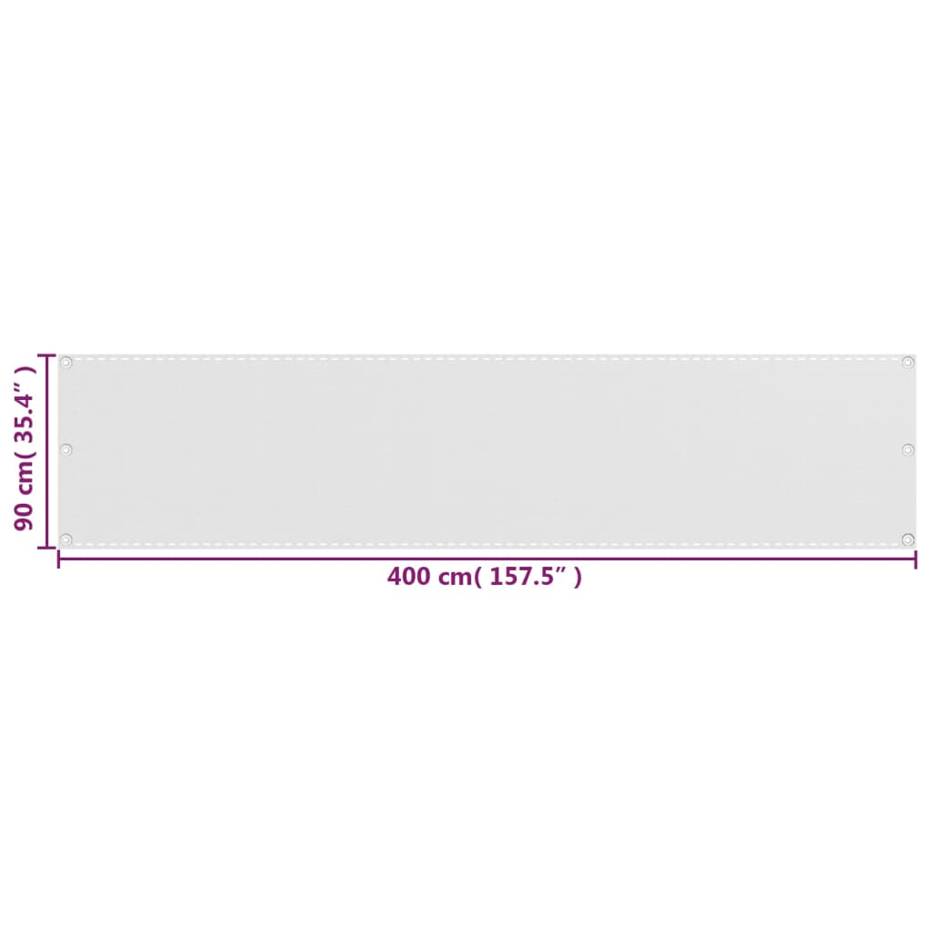 vidaXL Prelată pentru balcon din HDPE, 90 x 400 cm, alb