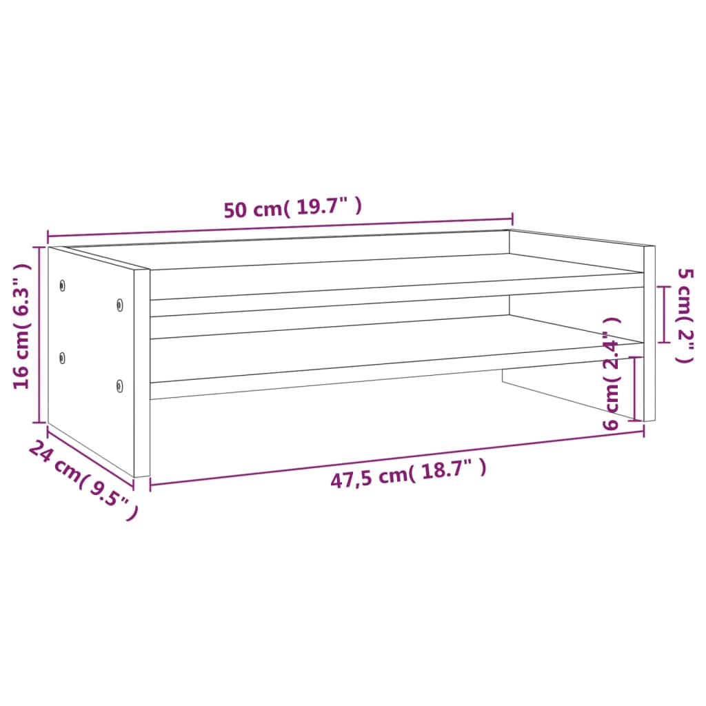 vidaXL Suport pentru monitor, alb, 50x27x16 cm, lemn masiv pin