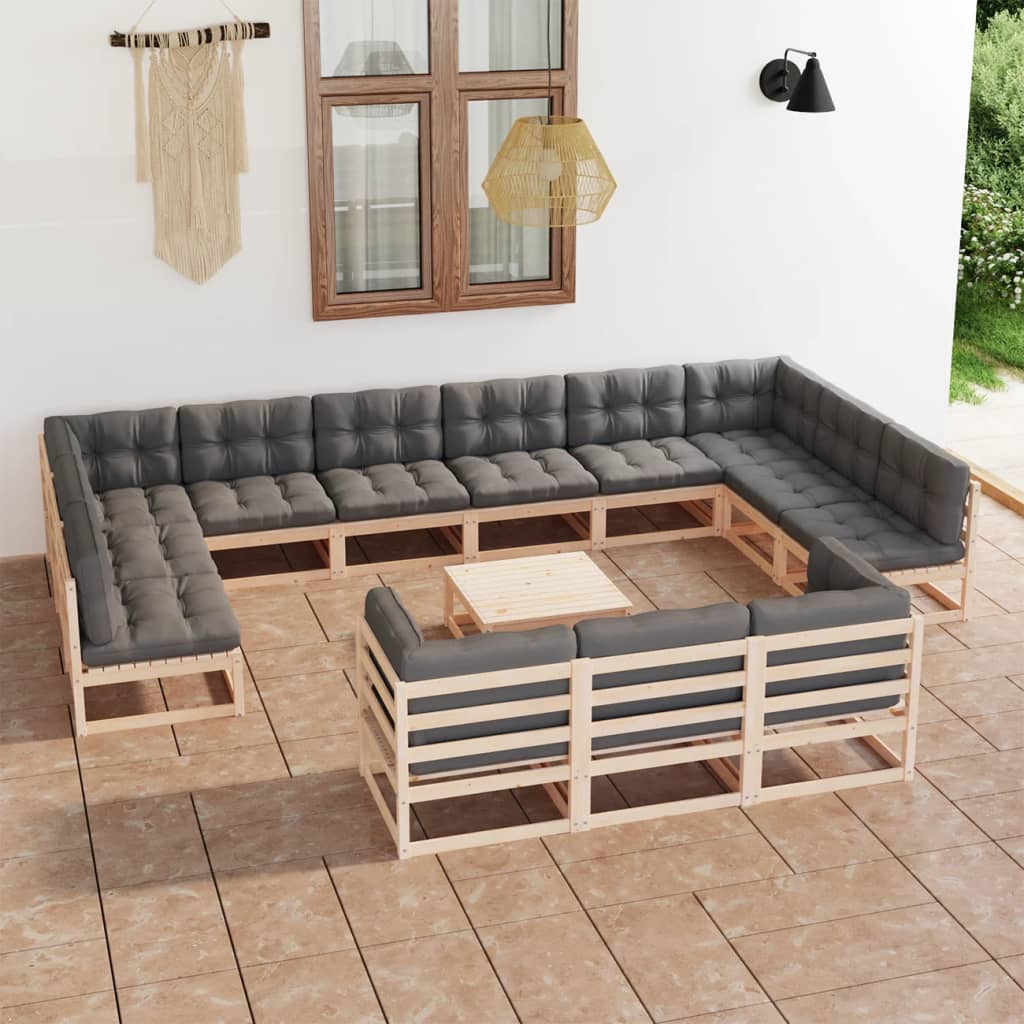 vidaXL Set mobilier de grădină cu perne, 14 piese, lemn masiv de pin
