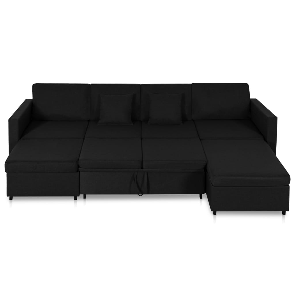 vidaXL Canapea extensibilă cu 4 locuri, negru, material textil