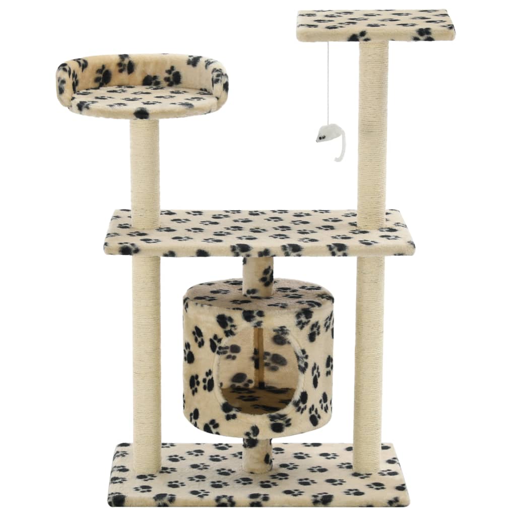 vidaXL Ansamblu pisici, stâlpi funie sisal, 95 cm imprimeu lăbuțe, bej
