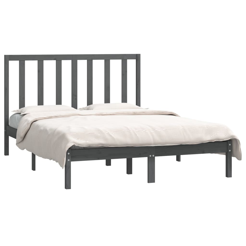 vidaXL Cadru de pat, gri, 140x190 cm, lemn masiv de pin