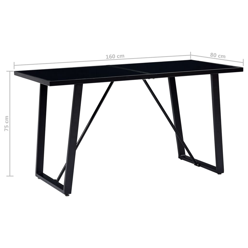 vidaXL Masă de bucătărie, negru, 160 x 80 x 75 cm, sticlă securizată