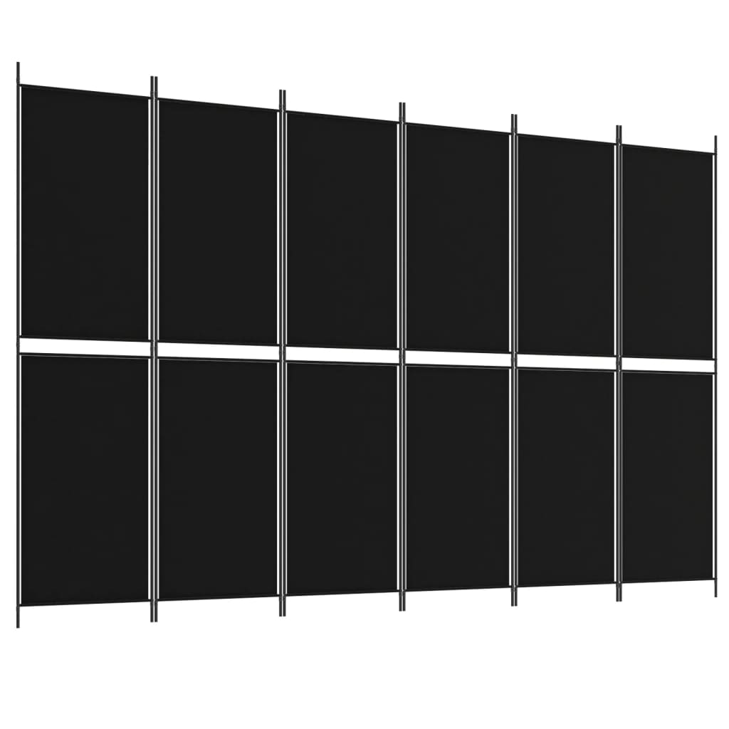 vidaXL Paravan de cameră cu 6 panouri, negru, 300x200 cm, textil