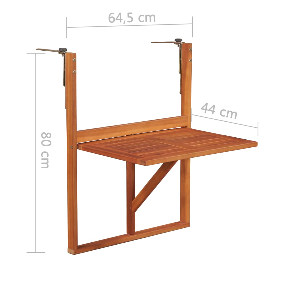 vidaXL Masă de balcon suspendată, 64,5x44x80 cm, lemn masiv de acacia
