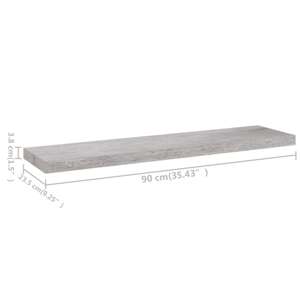 vidaXL Rafturi perete suspendate 2 buc. gri beton 90x23,5x3,8 cm MDF