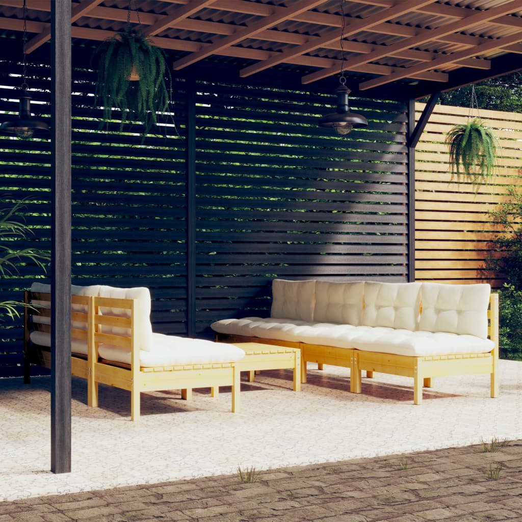 vidaXL Set mobilier de grădină cu perne crem, 8 piese, lemn de pin