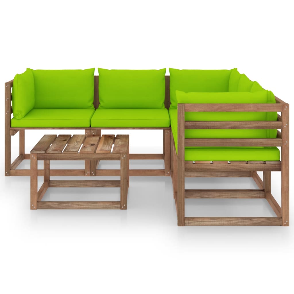 vidaXL Set mobilier grădină, perne verde aprins, 6 piese, pin tratat