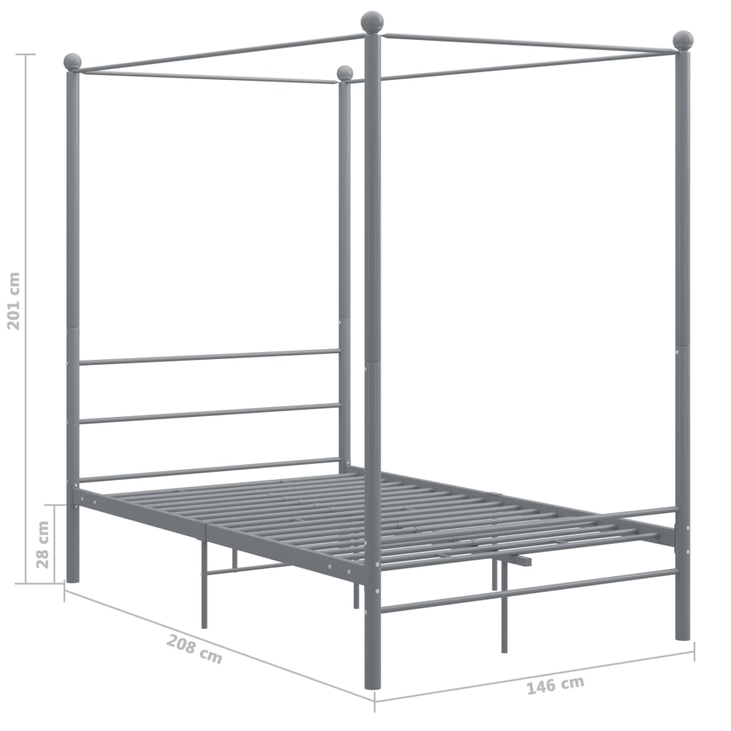 vidaXL Cadru de pat cu baldachin, gri, 140x200 cm, metal
