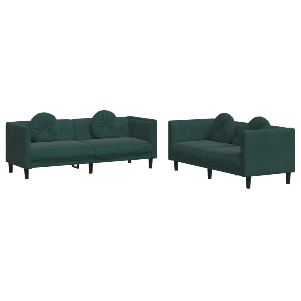 vidaXL Set canapea cu perne, 2 piese, verde închis, catifea