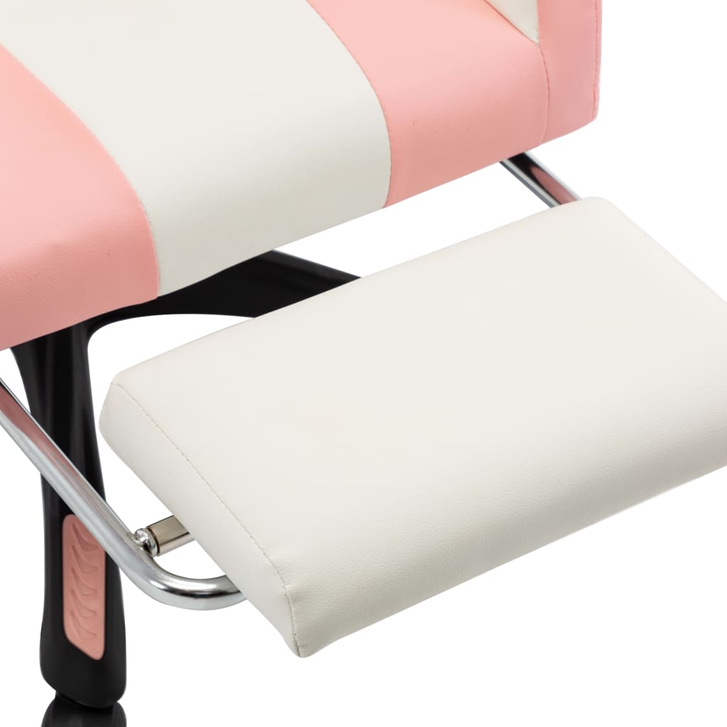 vidaXL Scaun de racing cu suport picioare, roz și alb, piele ecologică
