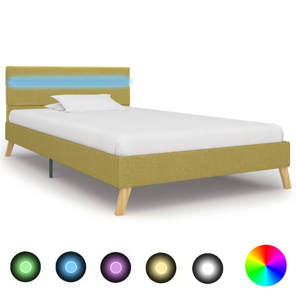 vidaXL Cadru de pat cu LED-uri, verde, 90 x 200 cm, material textil