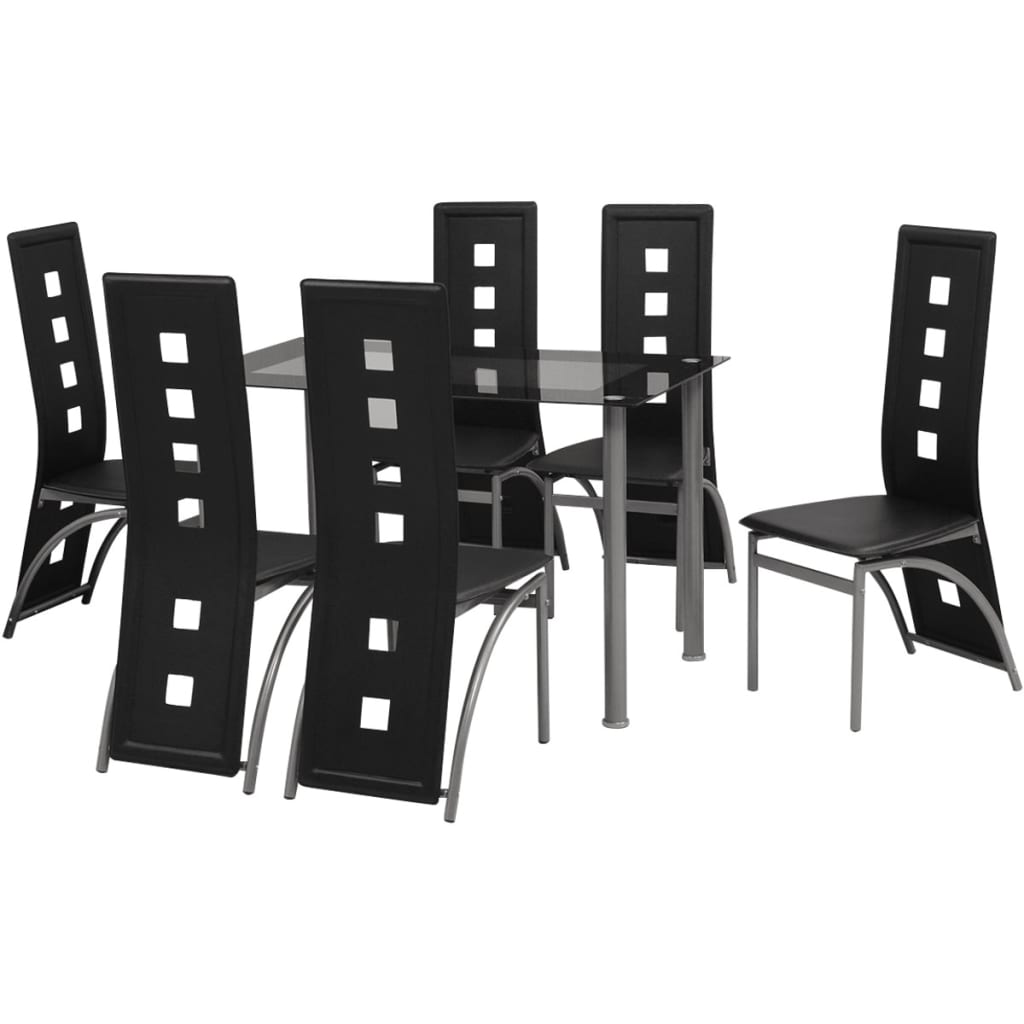vidaXL Set masă și scaune de bucătărie 7 piese, negru