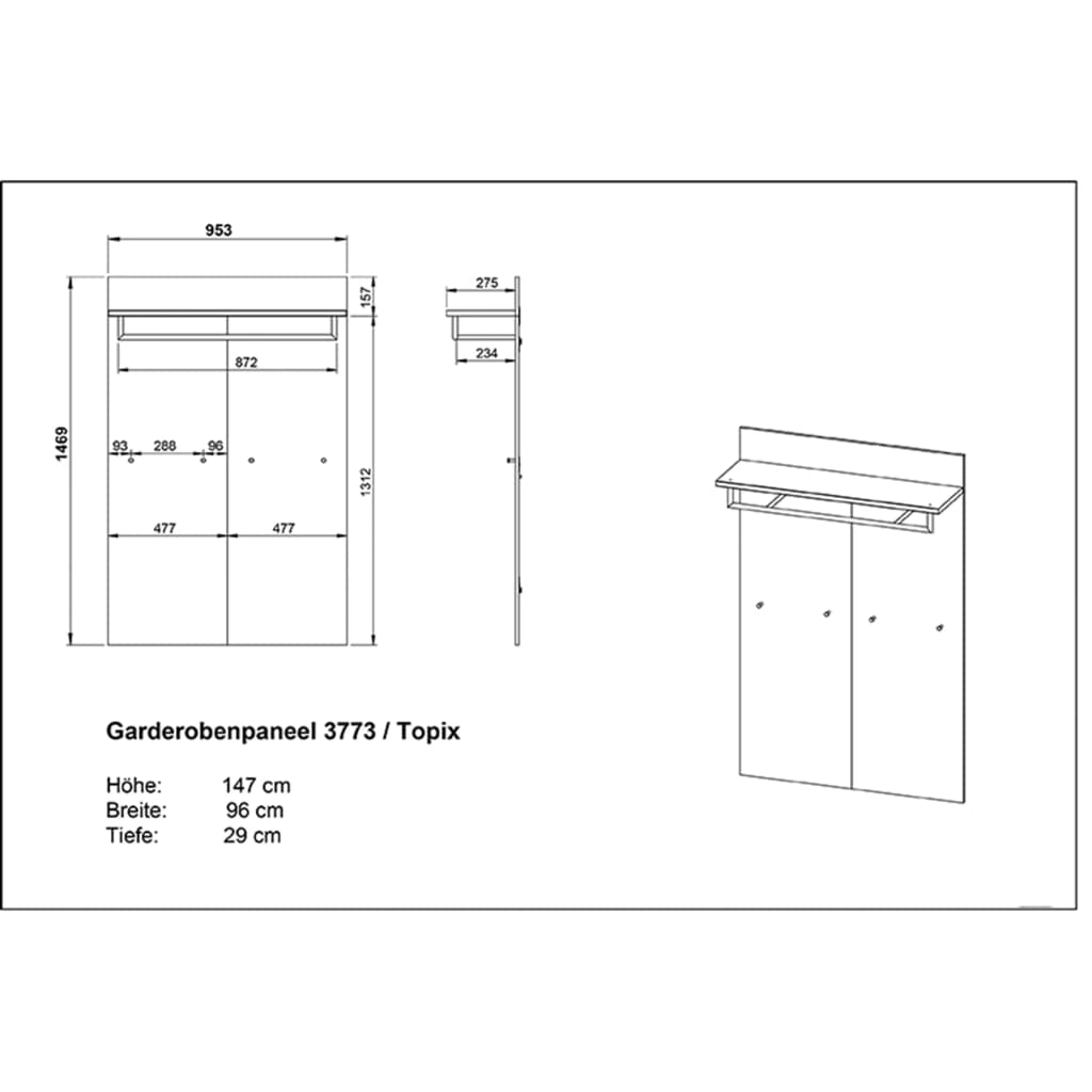 Germania Cuier pentru haine Topix, 96x29x147 cm, alb și beton