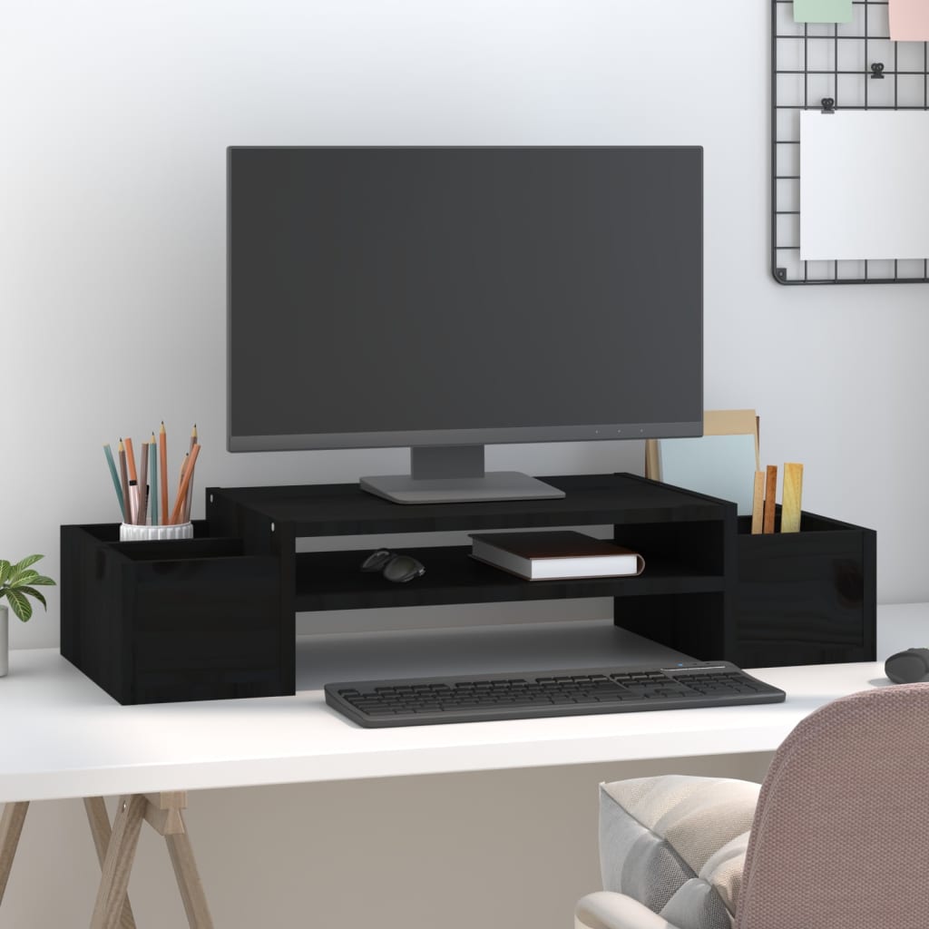 vidaXL Suport pentru monitor, negru, 70x27,5x15 cm, lemn masiv de pin