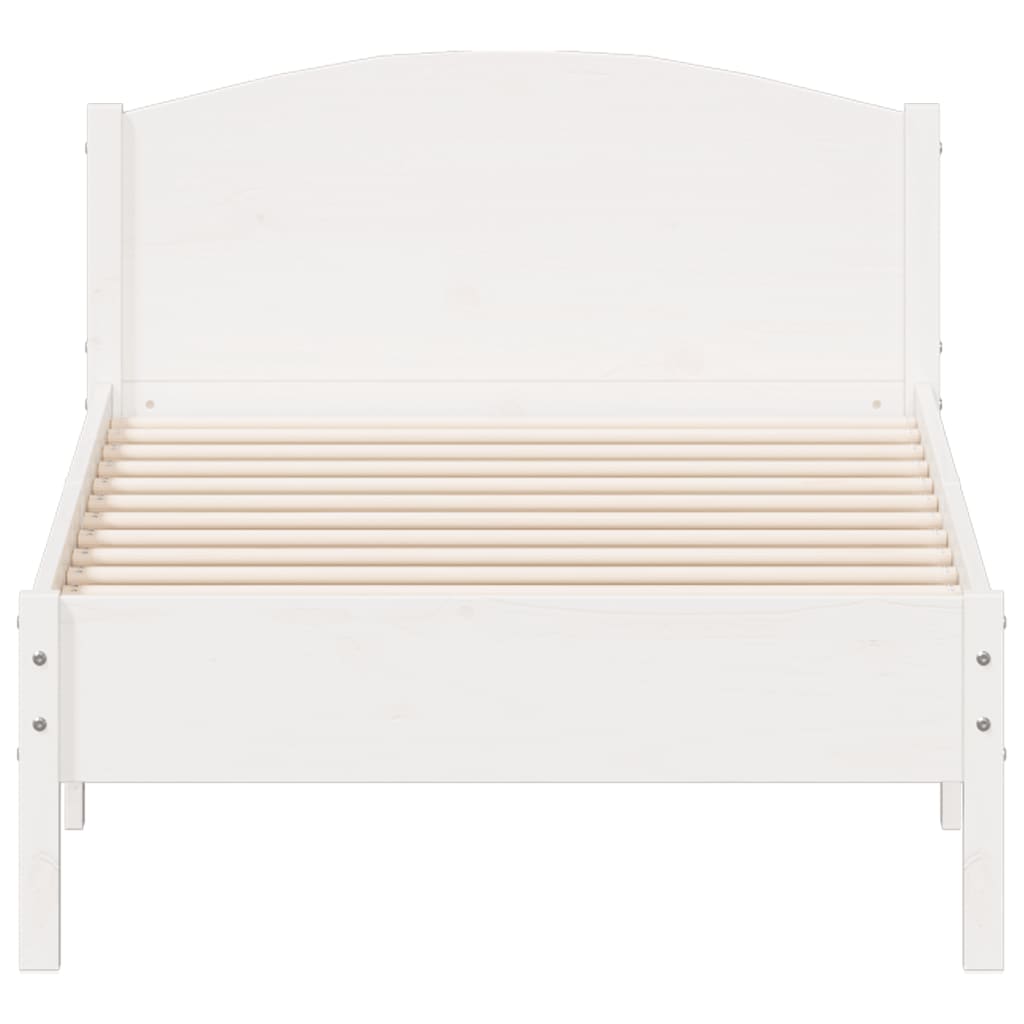 vidaXL Cadru de pat cu tăblie, alb, 90x190 cm, lemn masiv pin