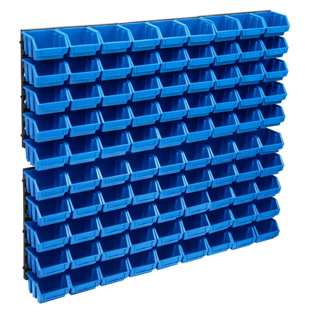 vidaXL Set cutii depozitare, 96 piese, panouri perete, albastru&negru