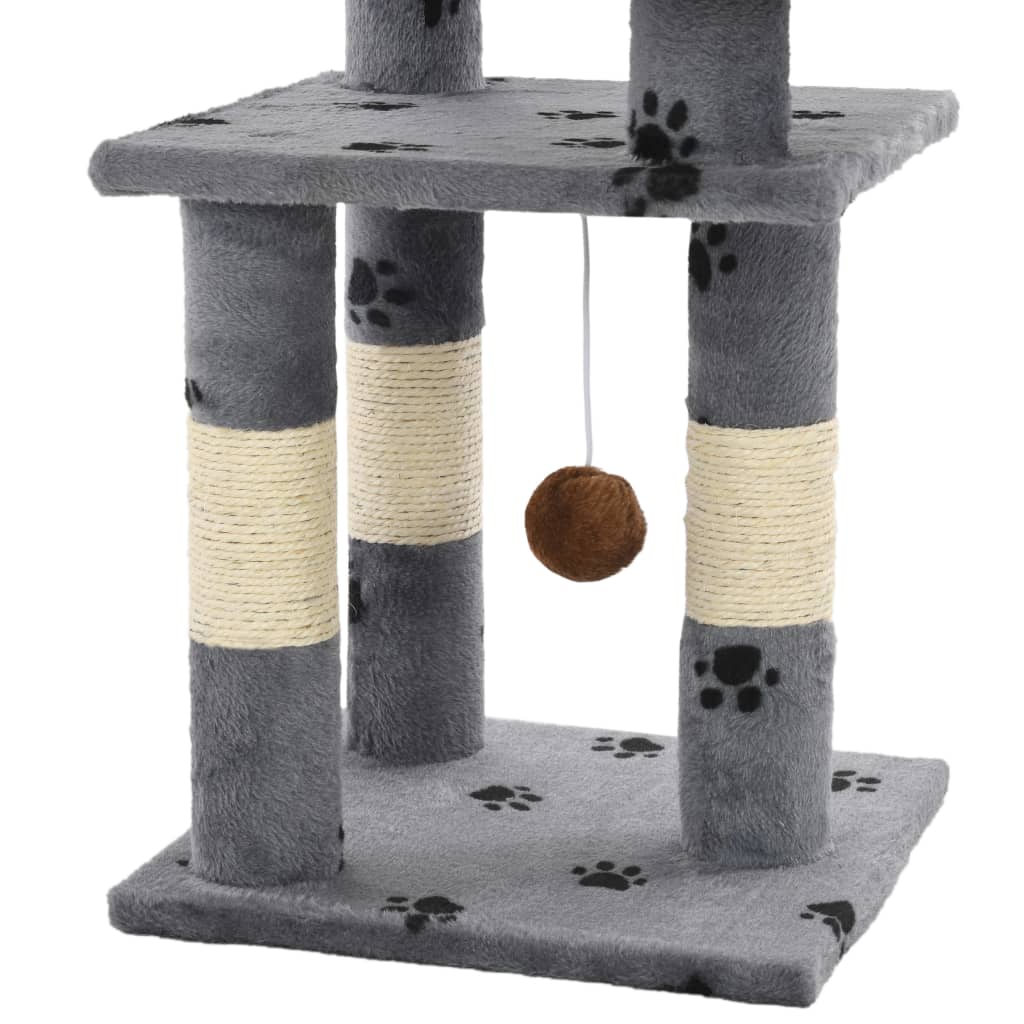 vidaXL Ansamblu pisici cu funie de sisal, 65 cm, imprimeu lăbuțe, gri