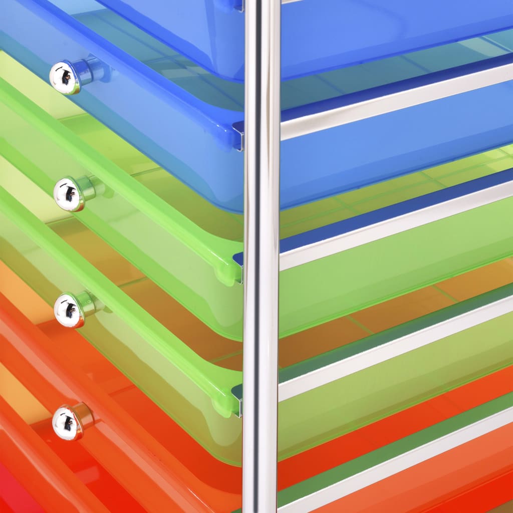 vidaXL Cărucior de depozitare mobil cu 10 sertare, multicolor, plastic