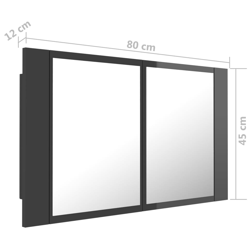 vidaXL Dulap de baie cu oglindă și LED, gri extralucios 80x12x45 acril