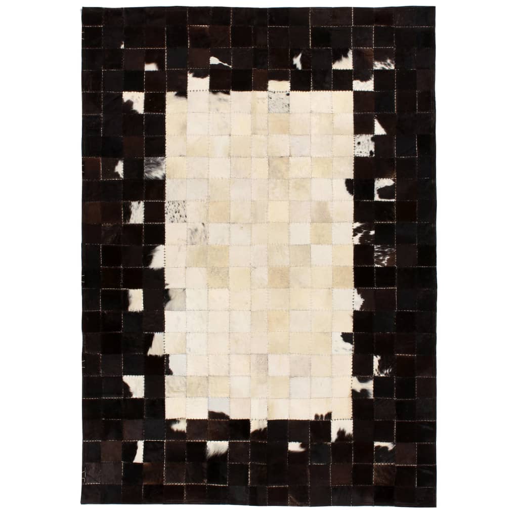 vidaXL Covor piele naturală, mozaic, 80x150 cm Pătrate Negru/alb