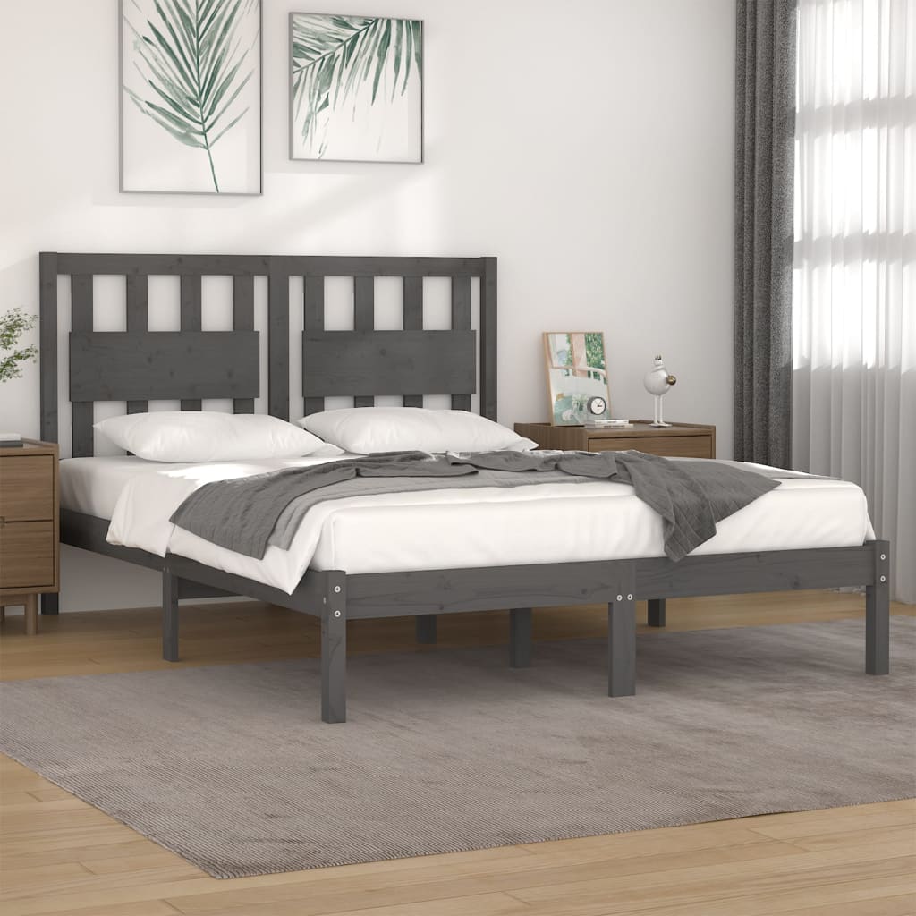 vidaXL Cadru de pat, gri, 120x200 cm, lemn masiv de pin
