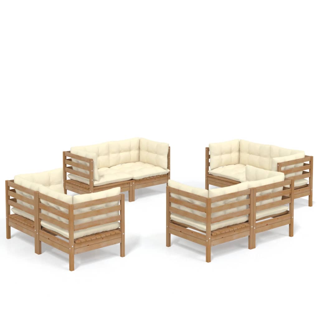 vidaXL Set mobilier de grădină cu perne, 8 piese, crem, lemn de pin