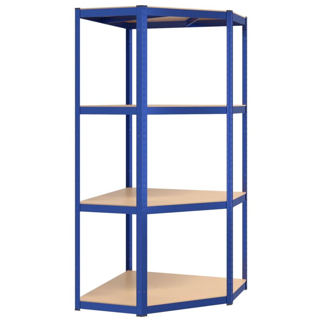 vidaXL Raft de colț cu 4 niveluri, albastru, oțel și lemn compozit
