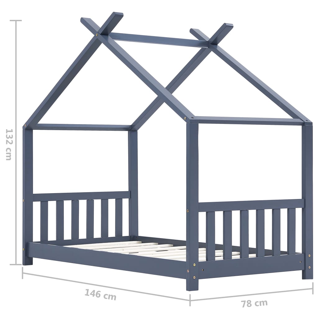 vidaXL Cadru de pat de copii, gri, 70 x 140 cm, lemn masiv de pin