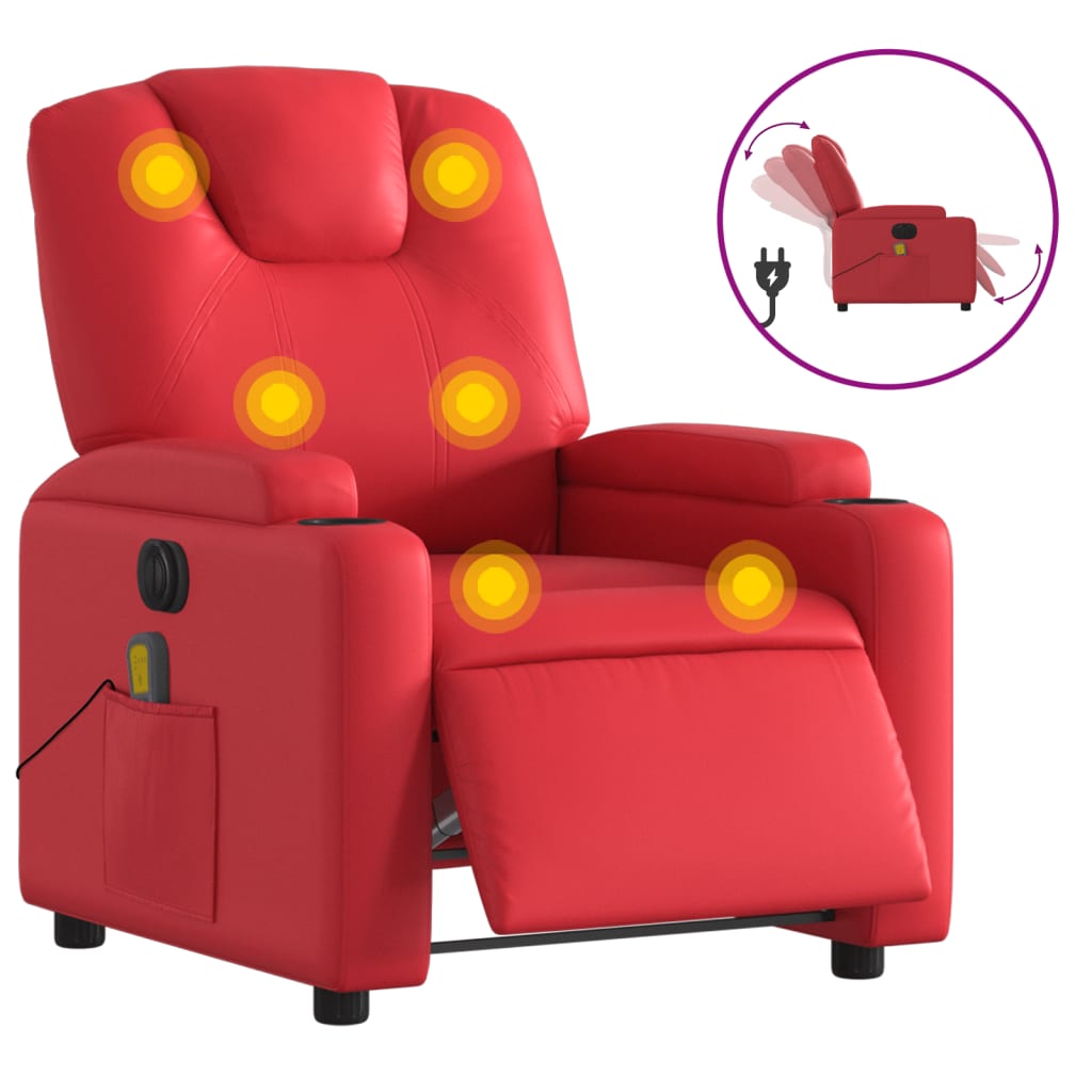 vidaXL Fotoliu electric de masaj rabatabil, roșu, piele ecologică