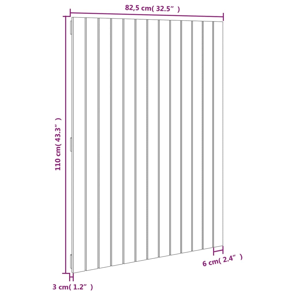 vidaXL Tăblie de pat pentru perete, alb, 82,5x3x110 cm, lemn masiv pin