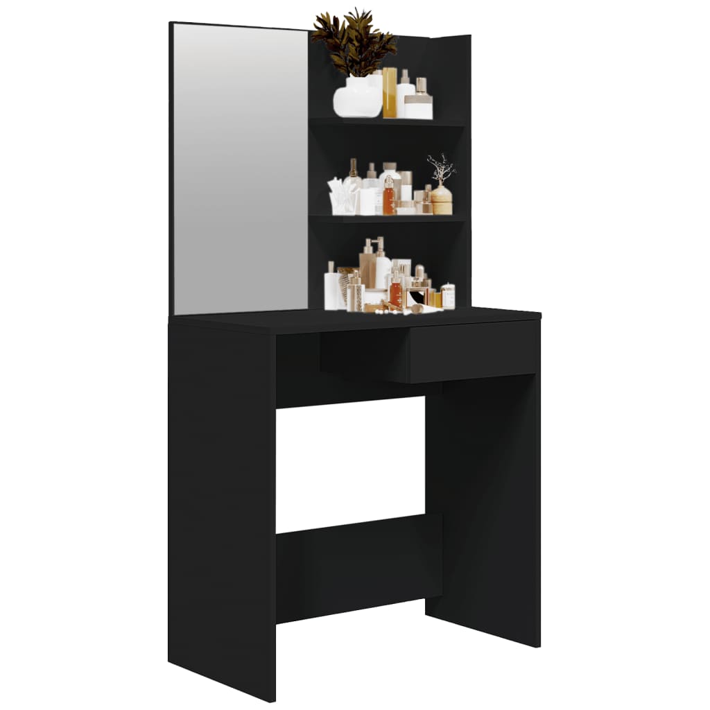 vidaXL Masă de toaletă cu oglindă, negru, 74,5x40x141 cm