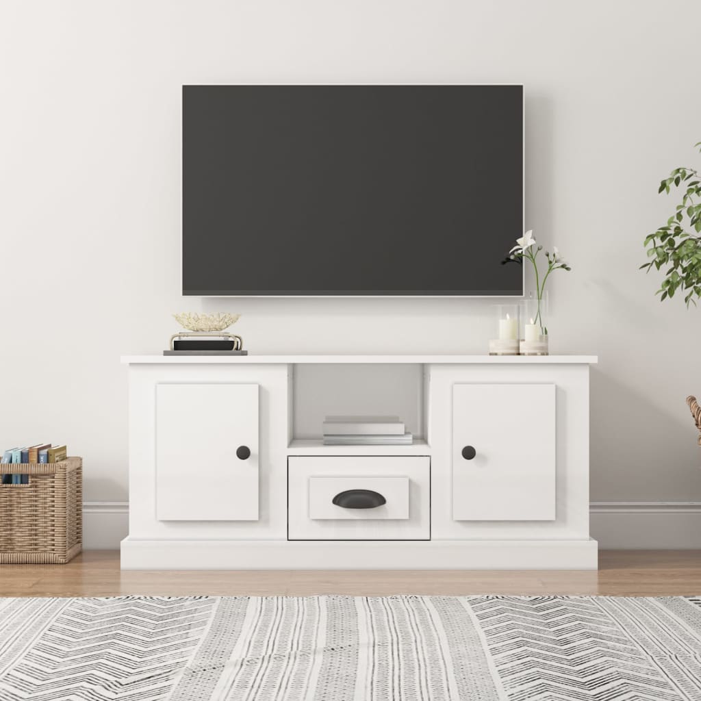 vidaXL Comodă TV, alb extralucios, 100x35,5x45 cm, lemn prelucrat
