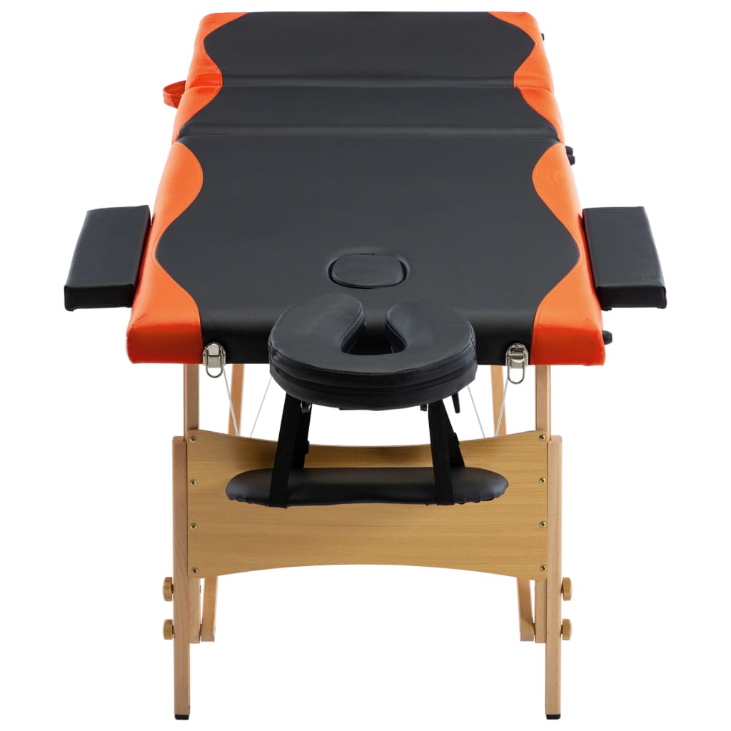 vidaXL Masă de masaj pliabilă, 3 zone, negru și portocaliu, lemn