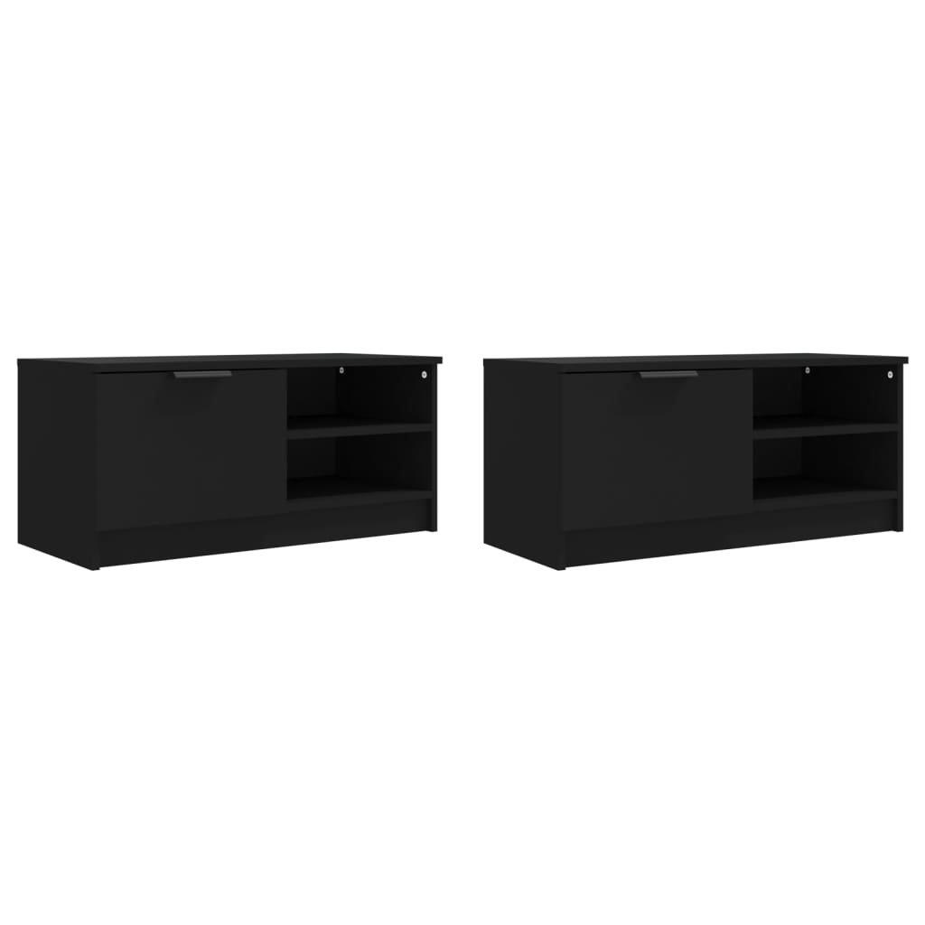vidaXL Comodă TV, 2 buc., negru, 80x35x36,5 cm, lemn prelucrat