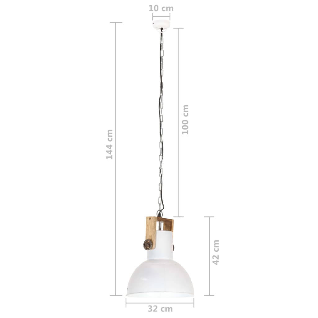vidaXL Lampă suspendată industrială 25 W alb, 32 cm, mango E27, rotund