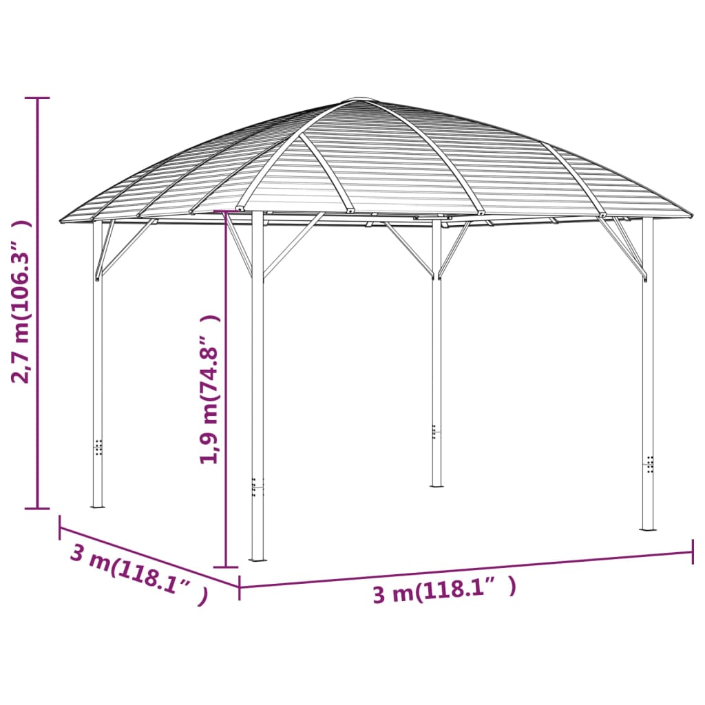vidaXL Pavilion cu pereți laterali și acoperiș arcuit, antracit, 3x3 m