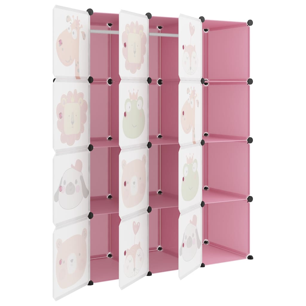 vidaXL Dulap de depozitare cub pentru copii, 12 cuburi, roz, PP
