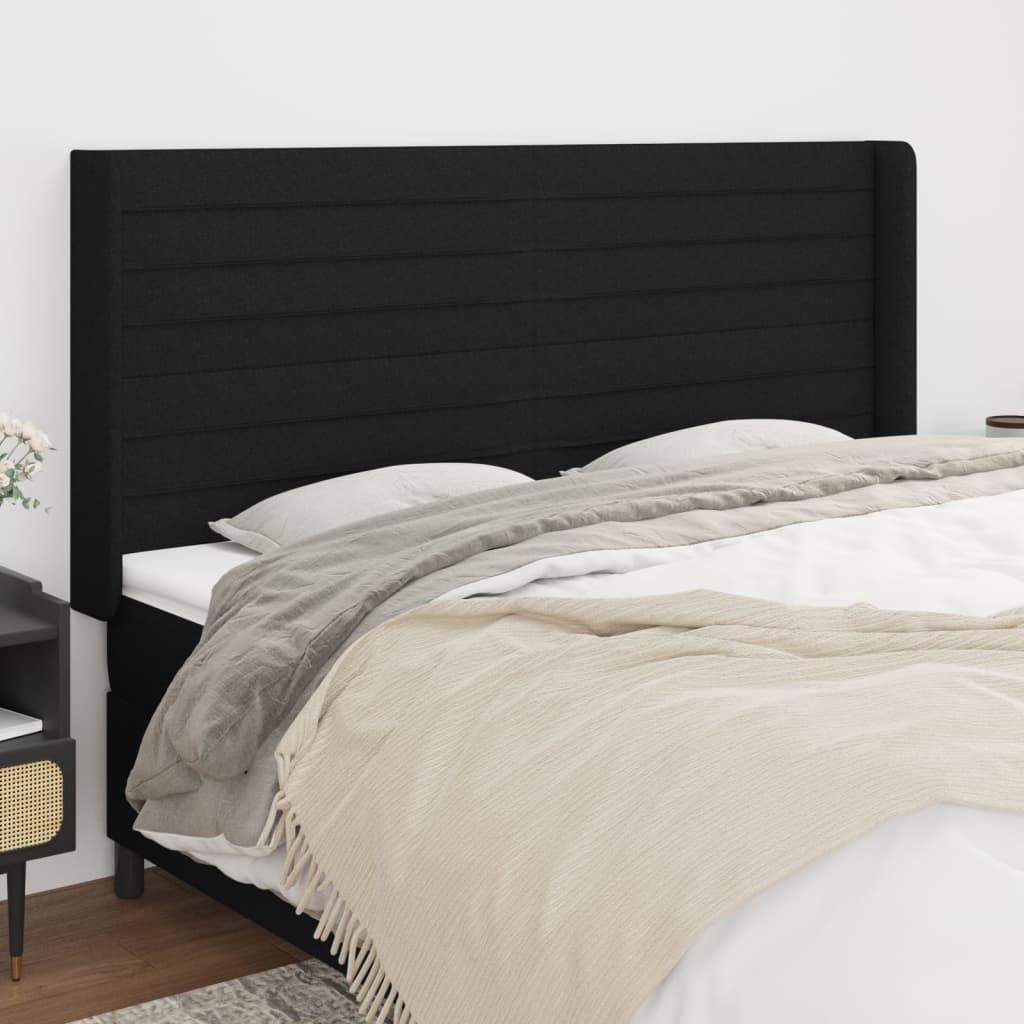 vidaXL Tăblie de pat cu aripioare, negru, 203x16x118/128 cm, textil