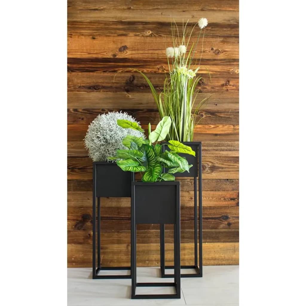 Home&Styling Ghiveci de flori cu suport, negru, 70 cm, metal