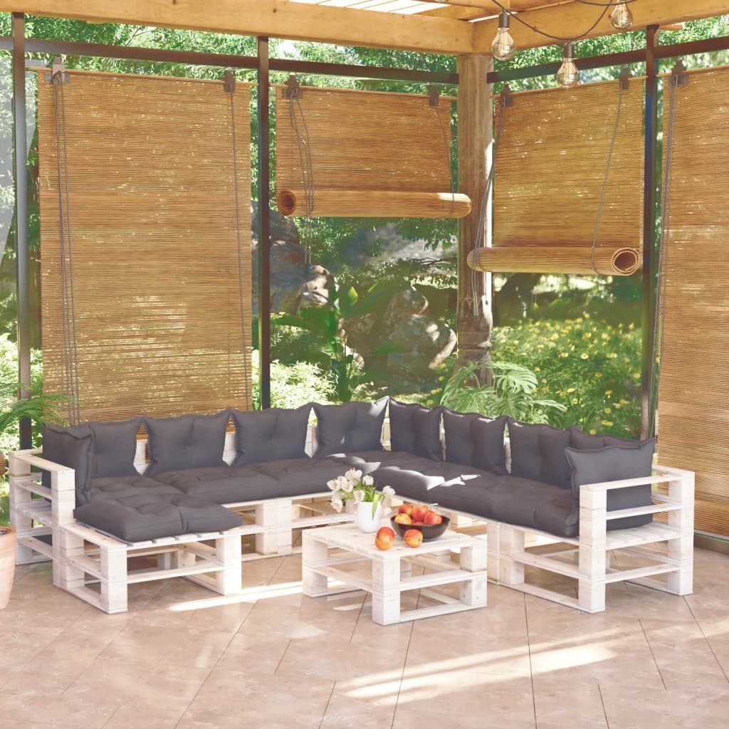 vidaXL Set mobilier grădină din paleți, 9 piese, cu perne, lemn de pin