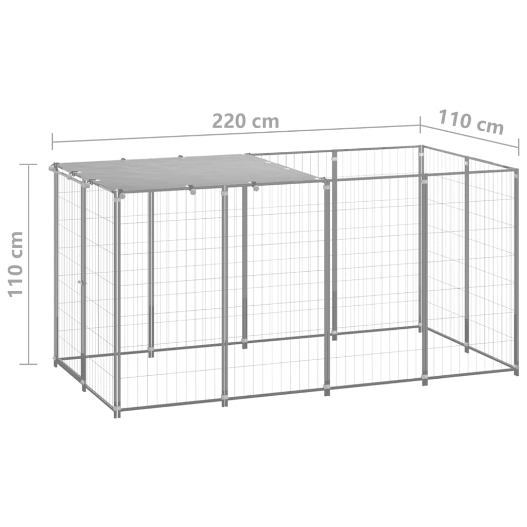 vidaXL Padoc pentru câini, argintiu, 2,42 m², oțel