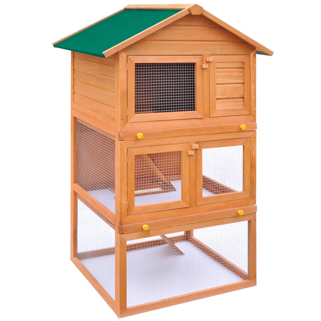 Cușcă de exterior iepuri cușcă adăpost animale mici 3 niveluri lemn