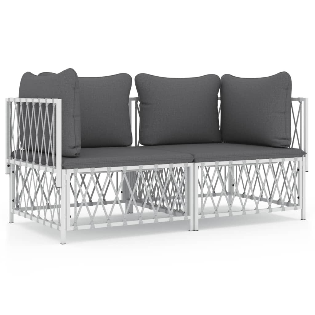 vidaXL Set mobilier de grădină, 2 piese, cu perne, alb, oțel
