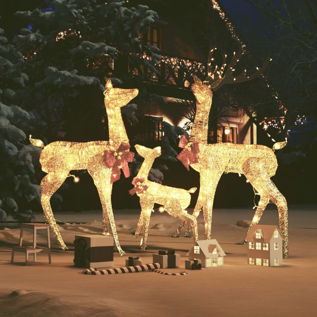 vidaXL Decorațiune de Crăciun familie reni, 201 LED-uri, auriu
