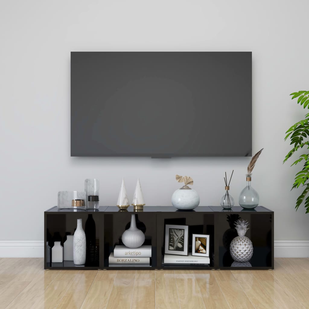 vidaXL Comode TV, 2 buc., negru extralucios, 37x35x37 cm, PAL