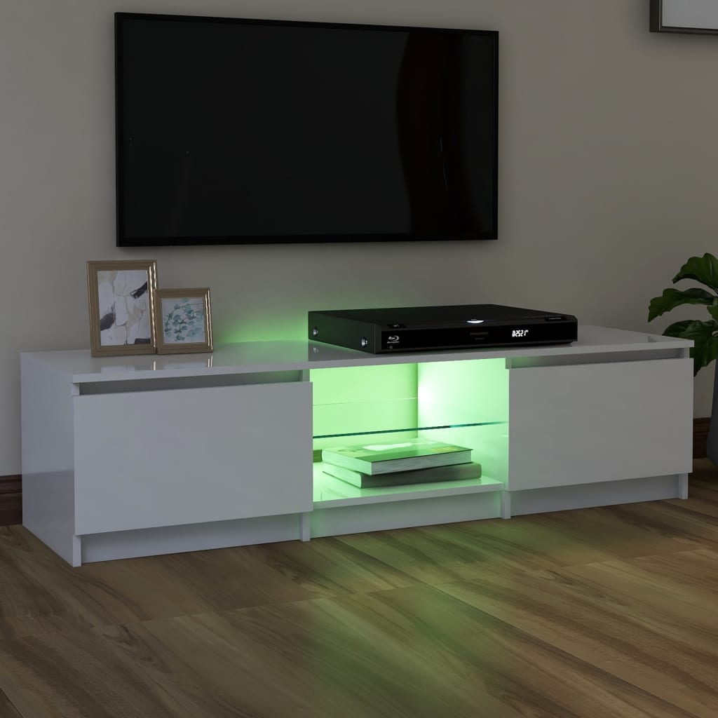 vidaXL Comodă TV cu lumini LED, alb extralucios, 140x40x35,5 cm