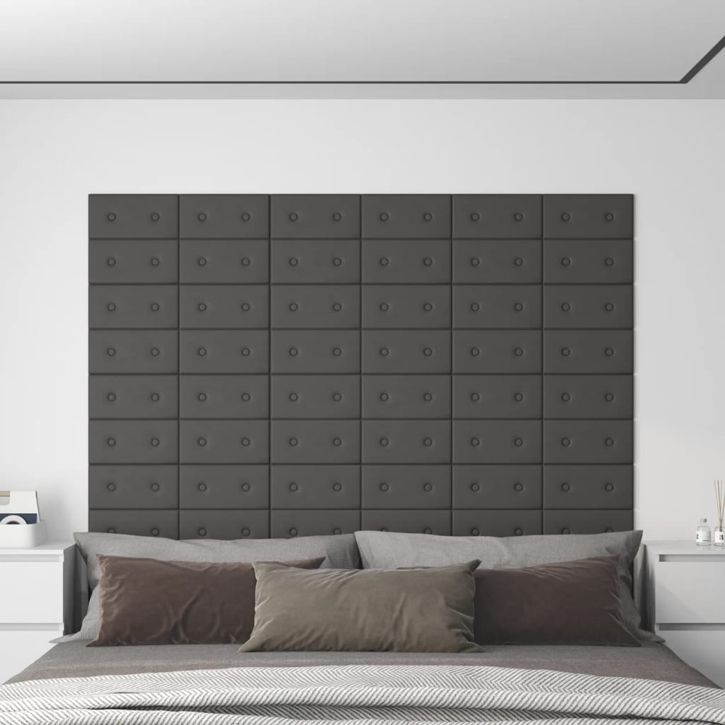 vidaXL Panouri de perete 12 buc. gri, 30x15 cm piele ecologică 0,54 m²