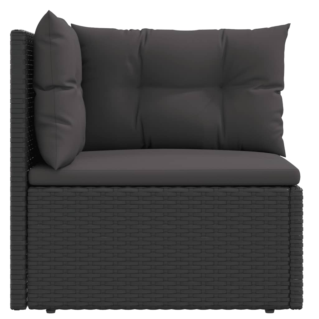 vidaXL Canapea de colț cu pernă de grădină, negru, poliratan