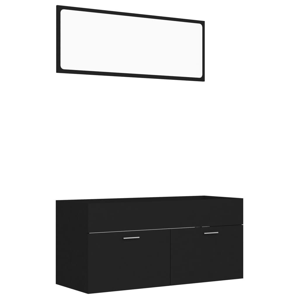 vidaXL Set mobilier de baie, 2 piese, negru, PAL